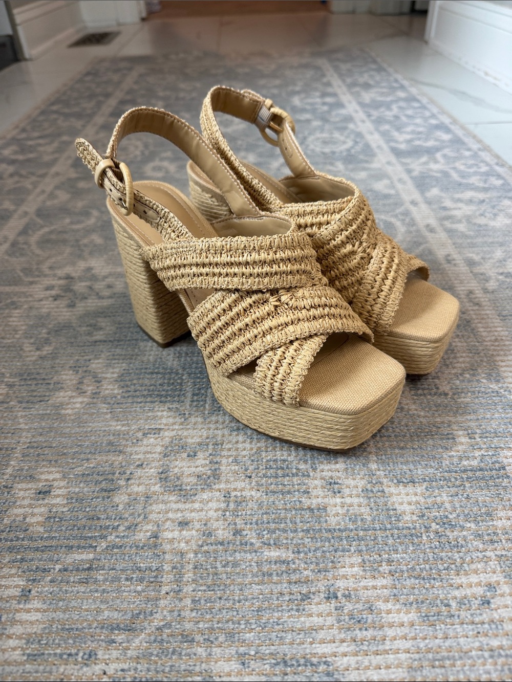 Marc Fisher Caddy Natural Woven Platform Slingback Heels